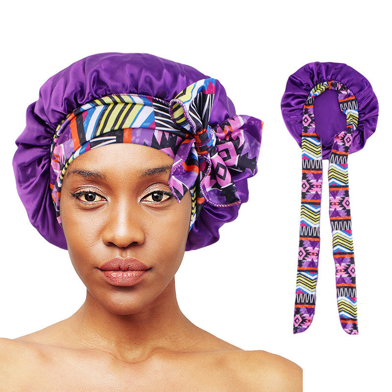 Women's Hair Care Hat With Ethnic Stretch Ribbon